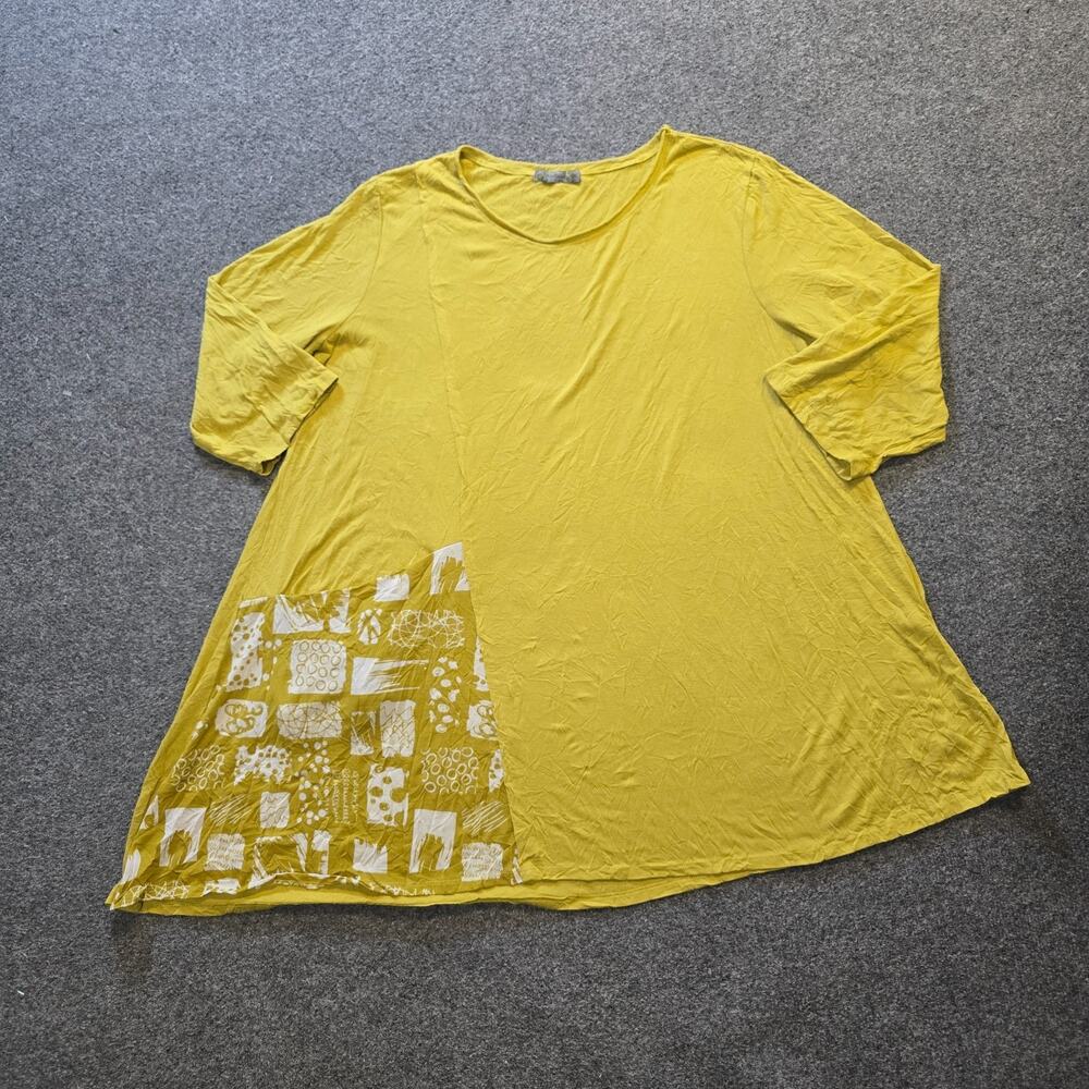 Chalet Et Ceci Top Womens Size 1X Green A Line 3/4 Sleeve Lagenlook Casual Tunic